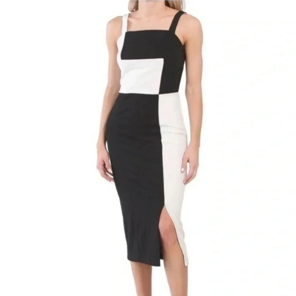 RACHEL Rachel Roy XS Colorblock Black & White Sleeveless Midi Bodycon Dress